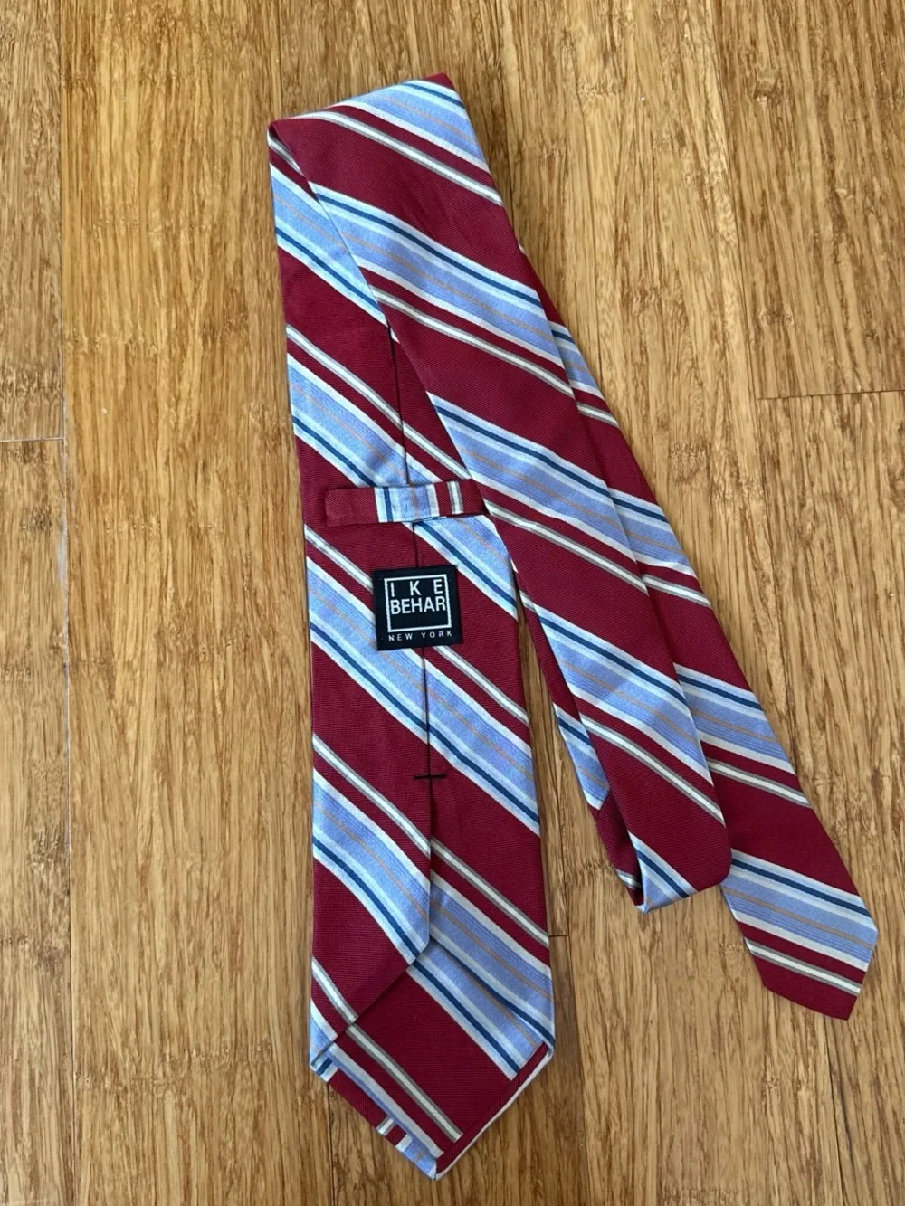 Ike behar NY Classic Burgundy and Light Blue Striped Men's Tie